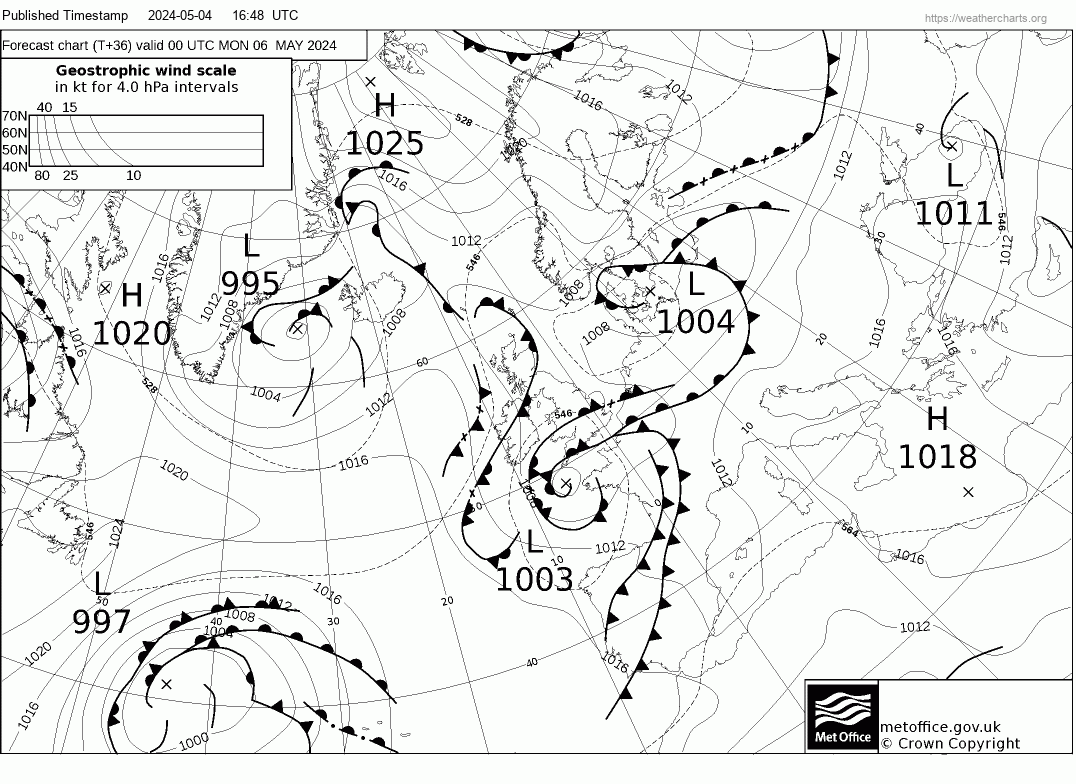 Latest Met Office synoptic chart - T+36