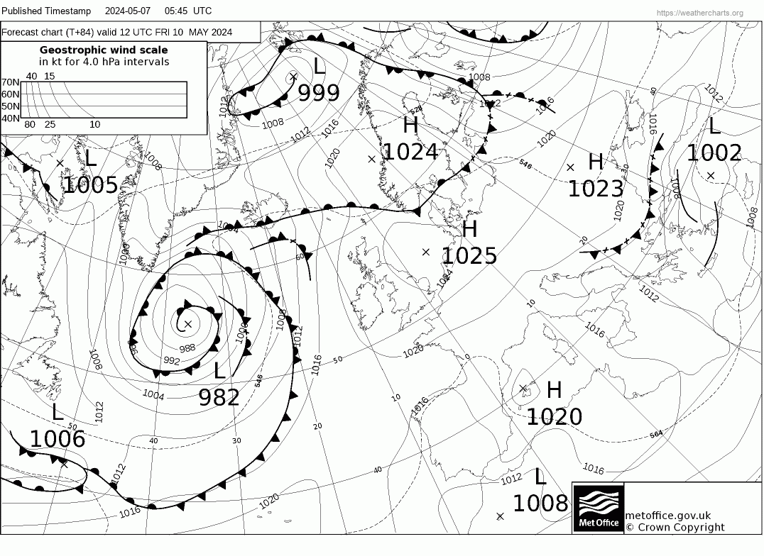 Latest Met Office synoptic chart - T+84